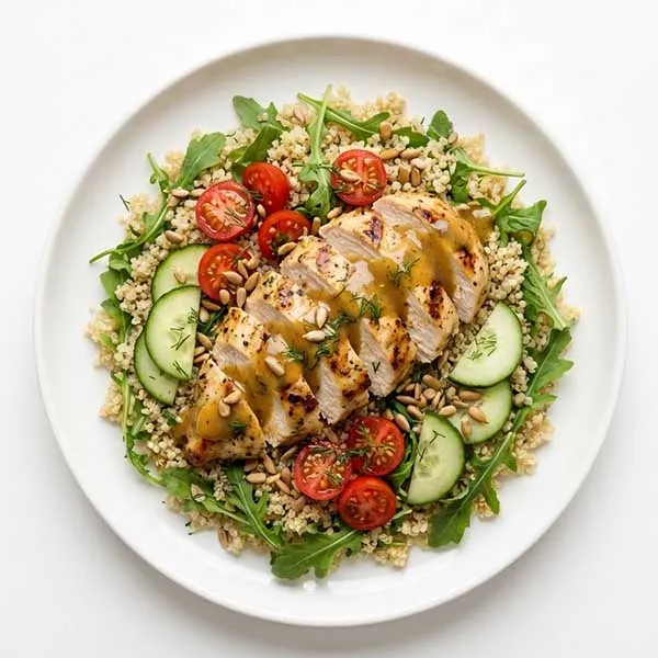 Honey Mustard Chicken Salad with Quinoa & Arugula Salad